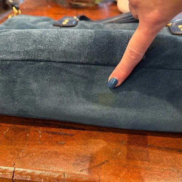 Coach Dark Teal Suede Shoulder Bag with Gold Hardware - Picture 12 of 16